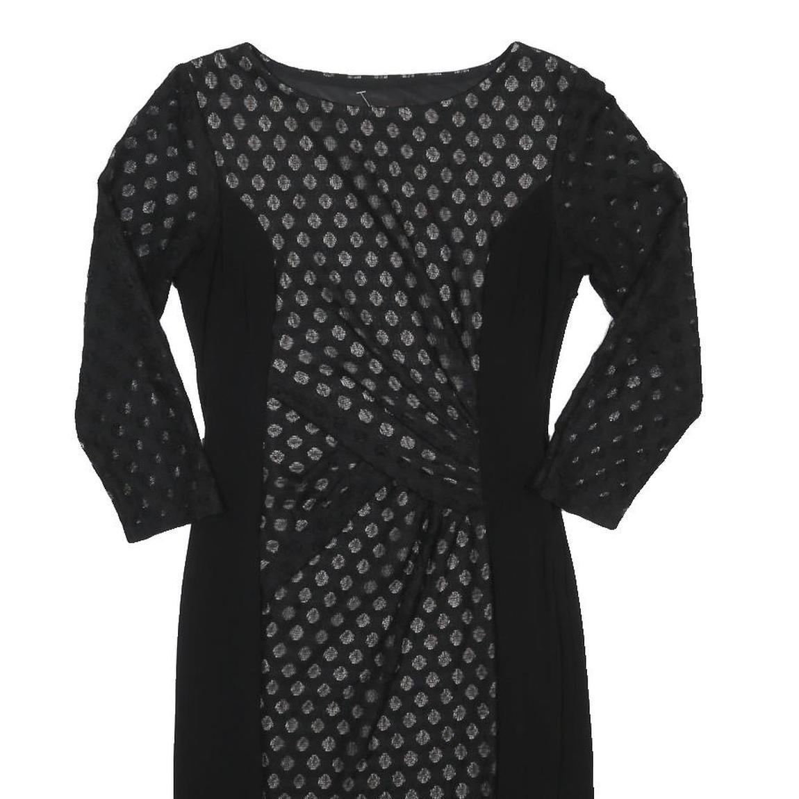 PHASE EIGHT Womens Black Silver Polka Dot Bodycon Woven Knee Length Dress UK 10