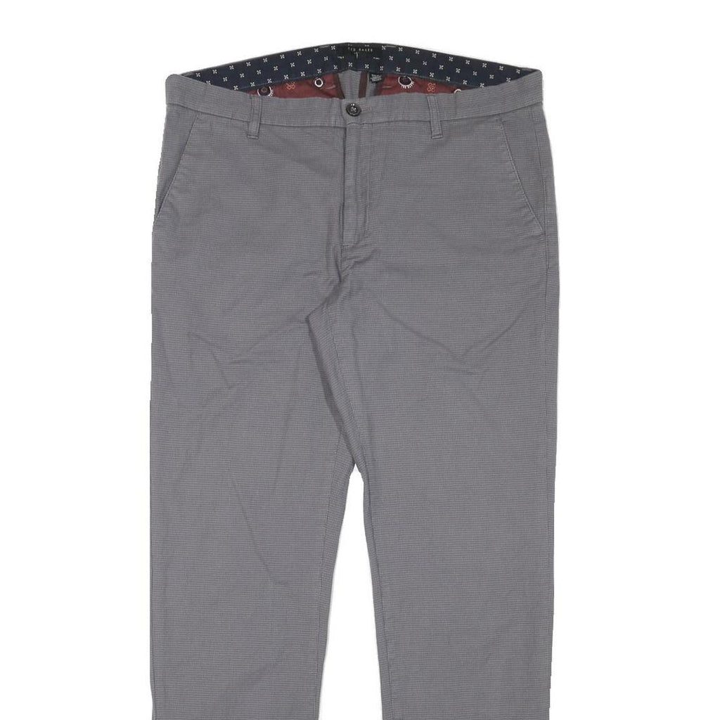 TED BAKER Mens Cotton Blend Grey Slim Straight Trousers W34 L30 Smart Casual