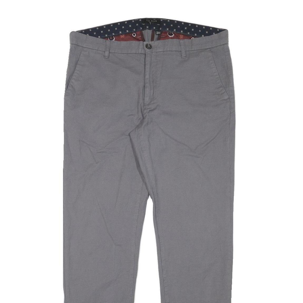 TED BAKER Mens Cotton Blend Grey Slim Straight Trousers W34 L30 Smart Casual