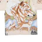 Mens Beige XL Polyester Blend Short Sleeve Shirt Fox Wolf Print Nature