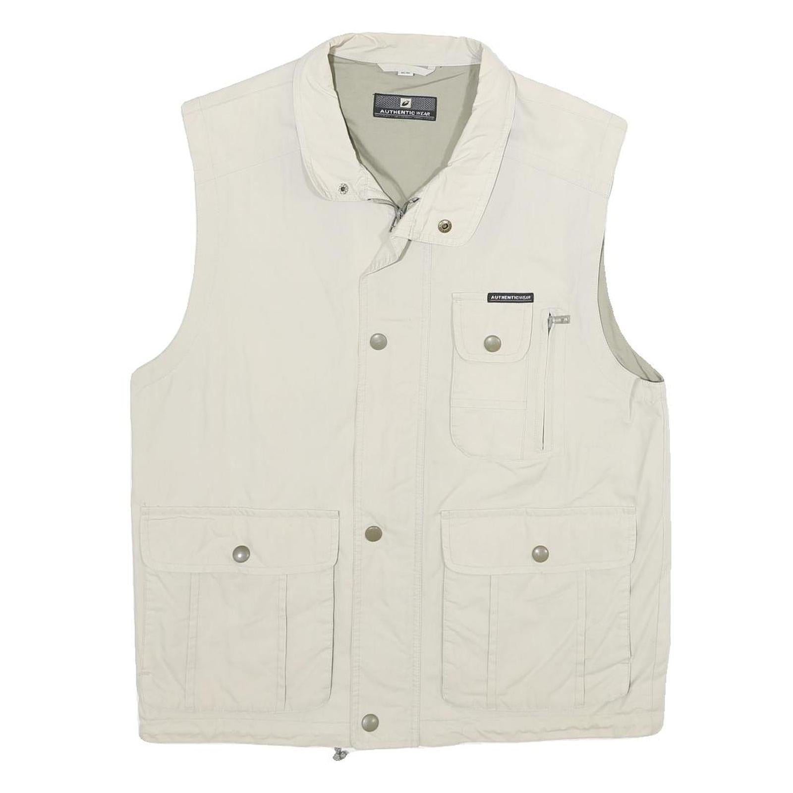 AUTHENTIC WEAR Mens Cream Cotton Blend Workwear Jacket S Plain Zip Pocket