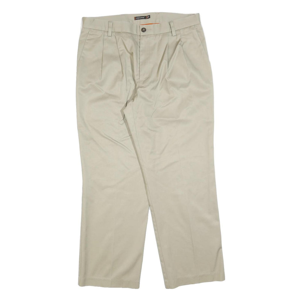 DOCKERS Mens Cotton Blend Beige Regular Fit Straight Leg Trousers W34 L30