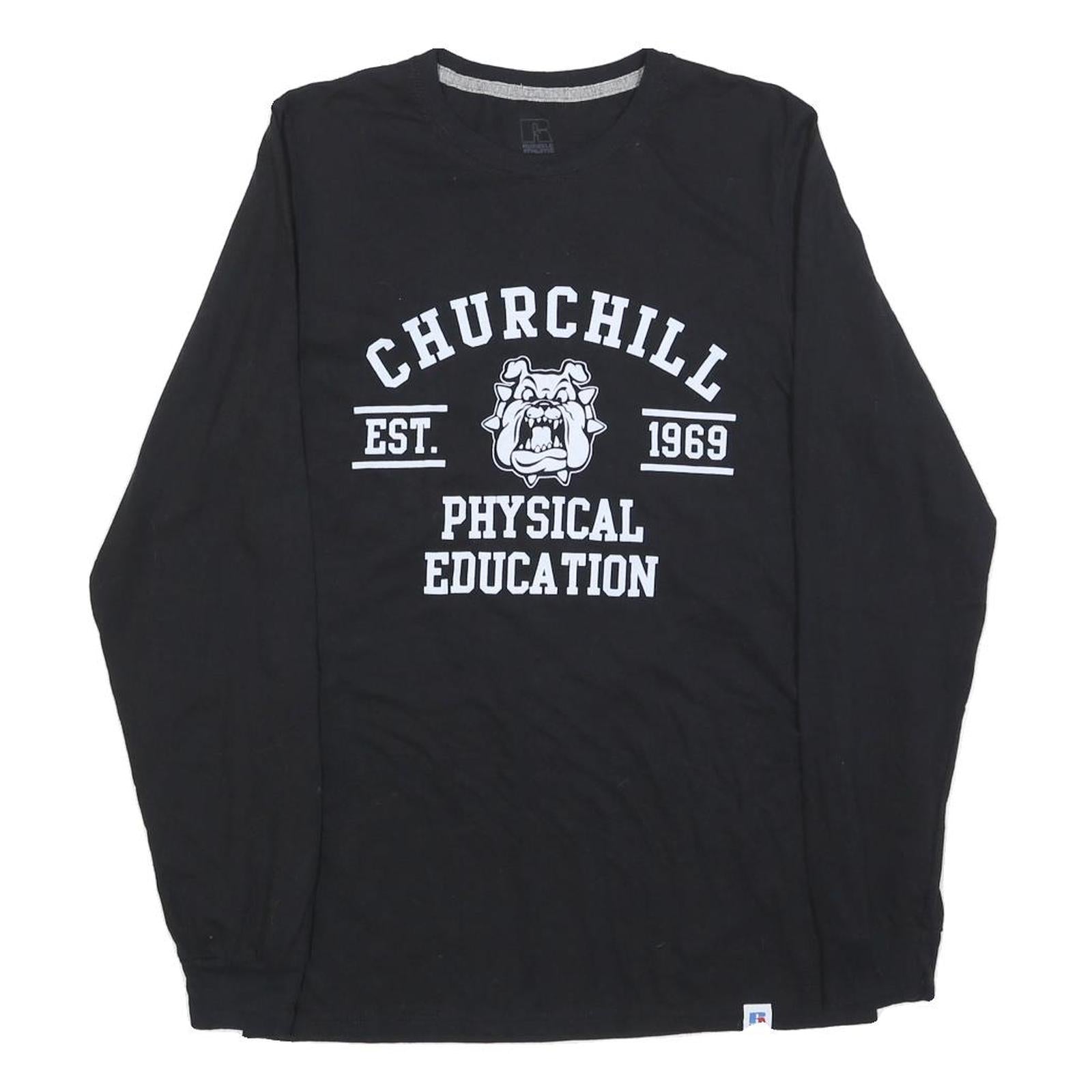 RUSSELL ATHLETIC Mens Black Churchill Physical Education Long Sleeve Crew Neck