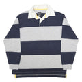 DIADORA Mens Blue & Grey Striped Long Sleeve Polo Shirt S Cotton Blend