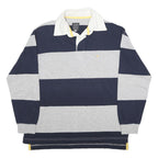 DIADORA Mens Blue & Grey Striped Long Sleeve Polo Shirt S Cotton Blend