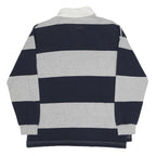 DIADORA Mens Blue & Grey Striped Long Sleeve Polo Shirt S Cotton Blend