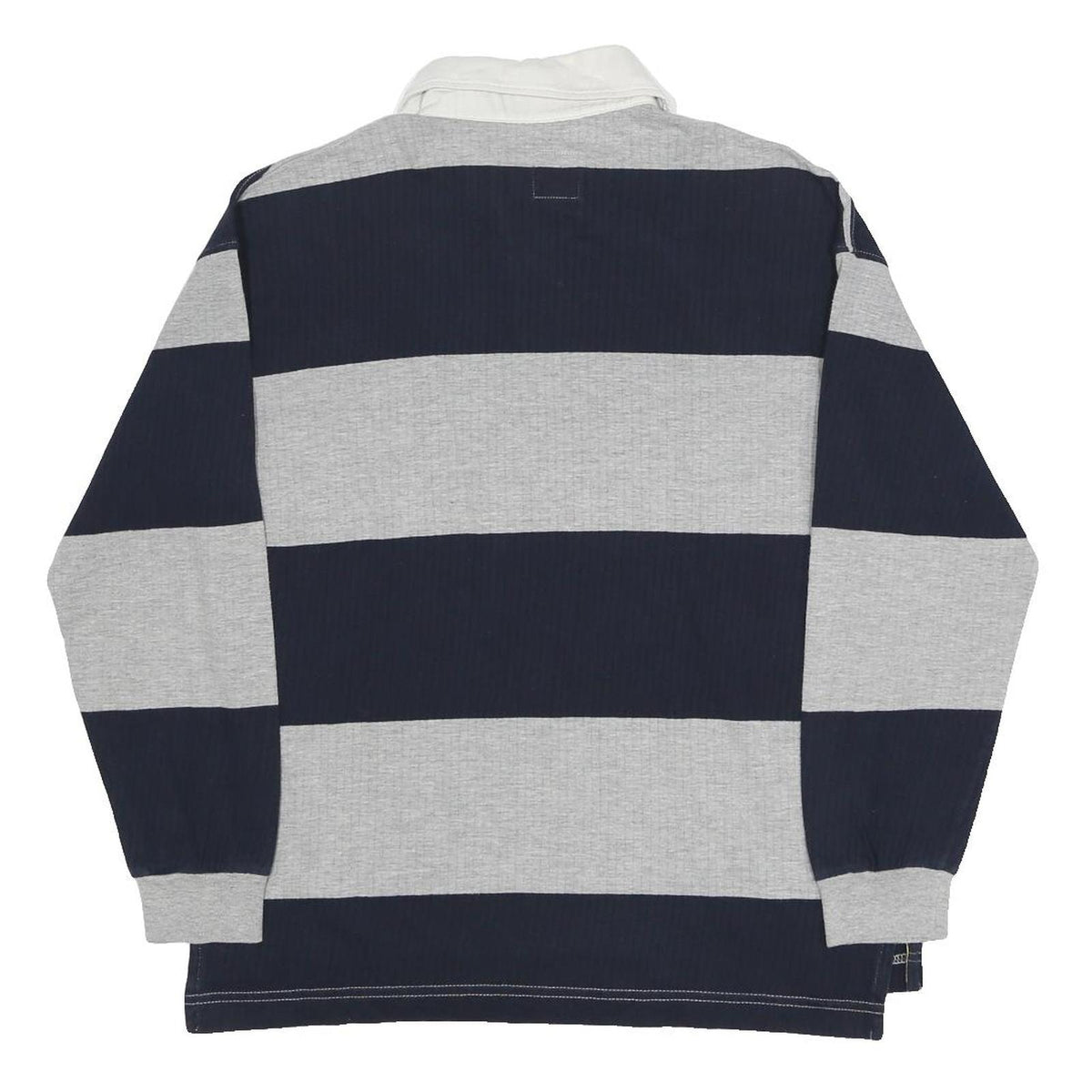 DIADORA Mens Blue & Grey Striped Long Sleeve Polo Shirt S Cotton Blend