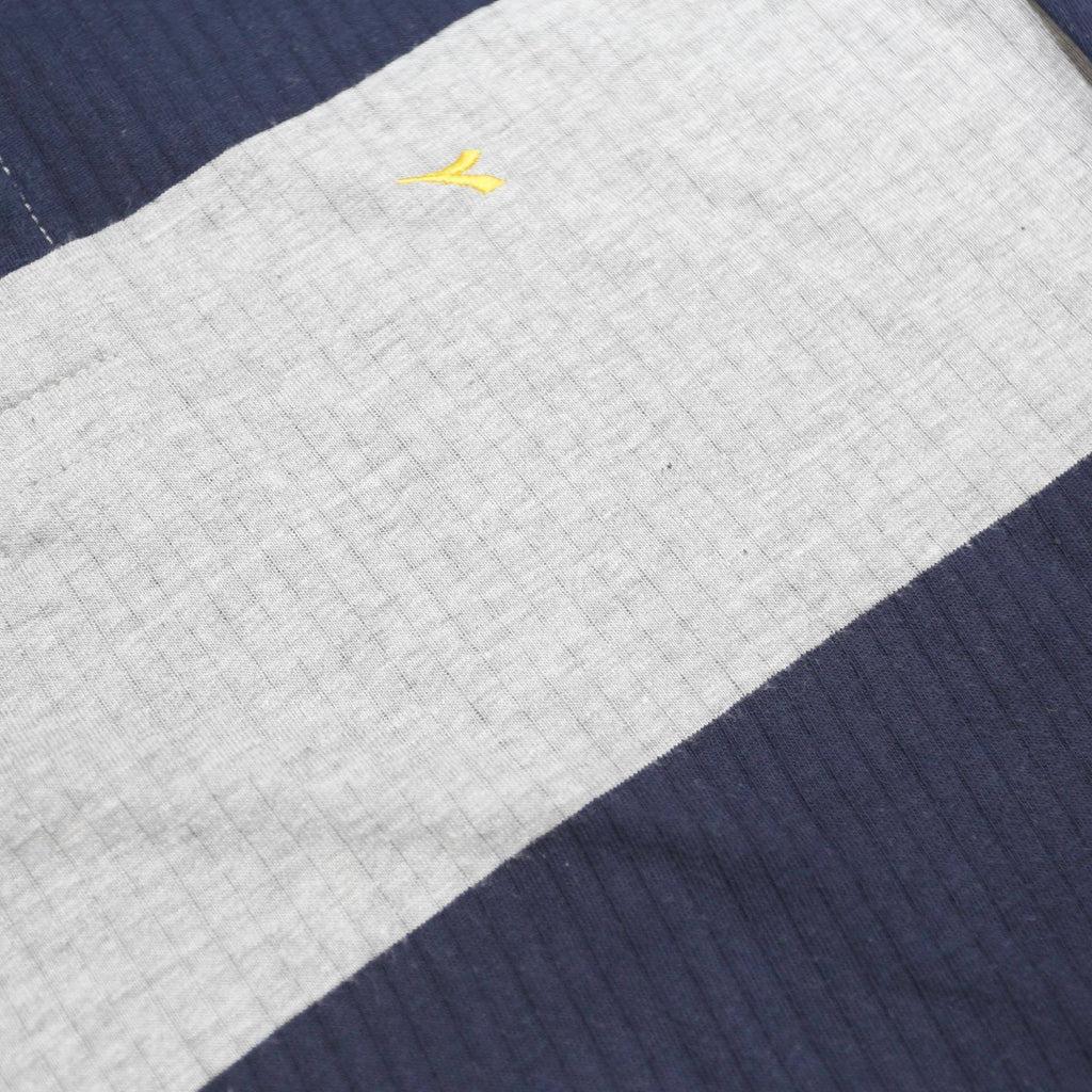 DIADORA Mens Blue & Grey Striped Long Sleeve Polo Shirt S Cotton Blend