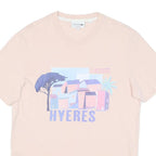 LACOSTE Mens Pink Graphic T-Shirt M Short Sleeve Crew Neck Hyeres Print