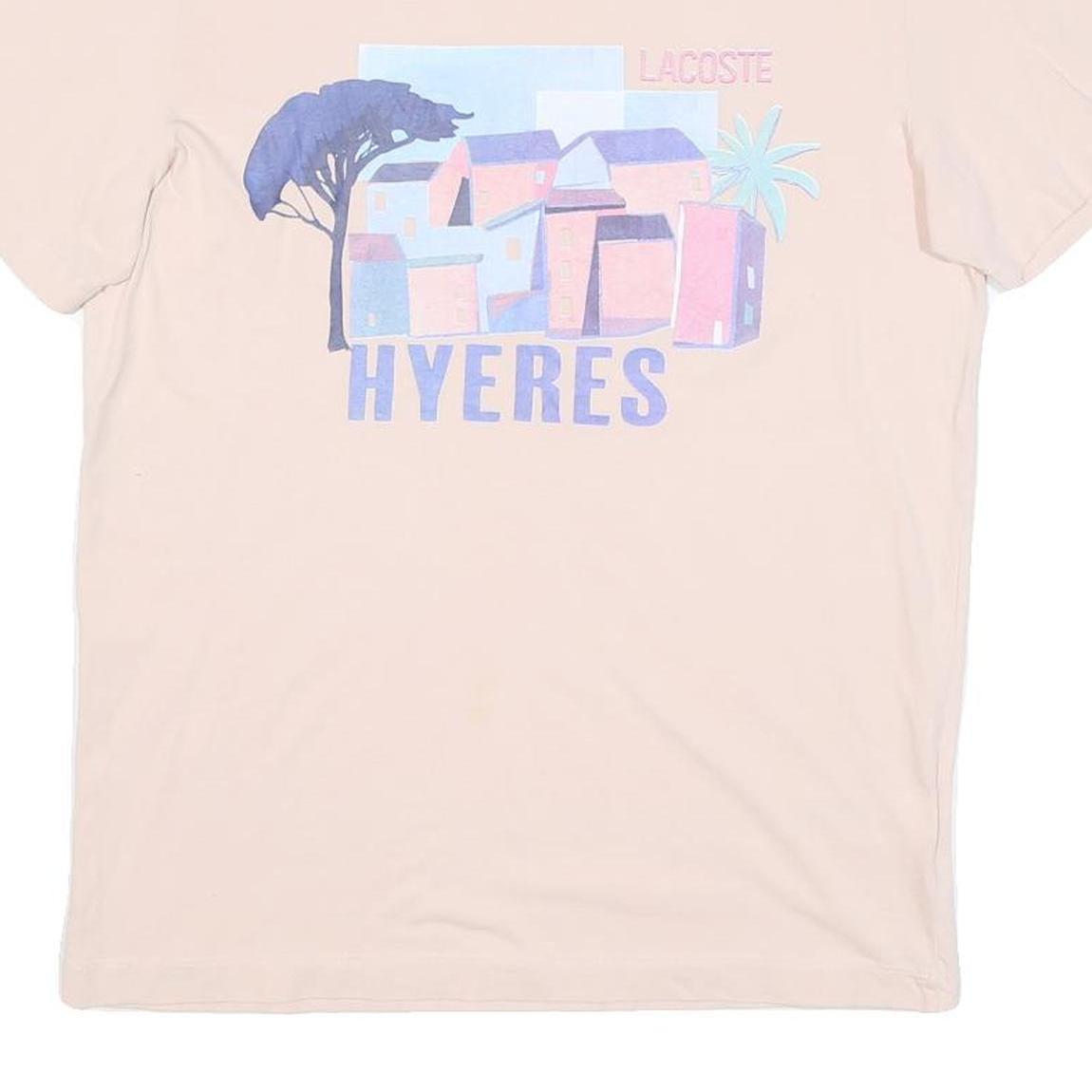 LACOSTE Mens Pink Graphic T-Shirt M Short Sleeve Crew Neck Hyeres Print