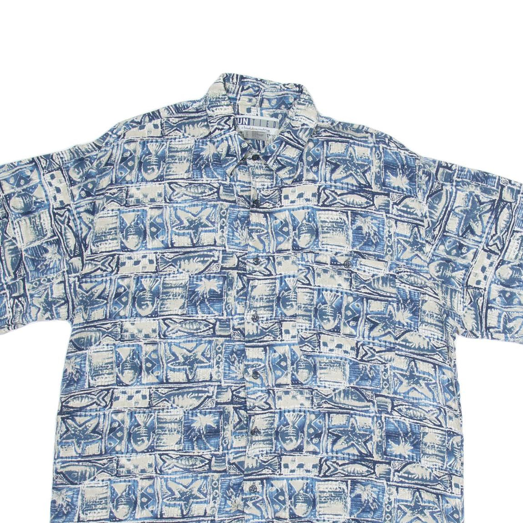 UN TIED Mens Shirt Blue Crazy Pattern L