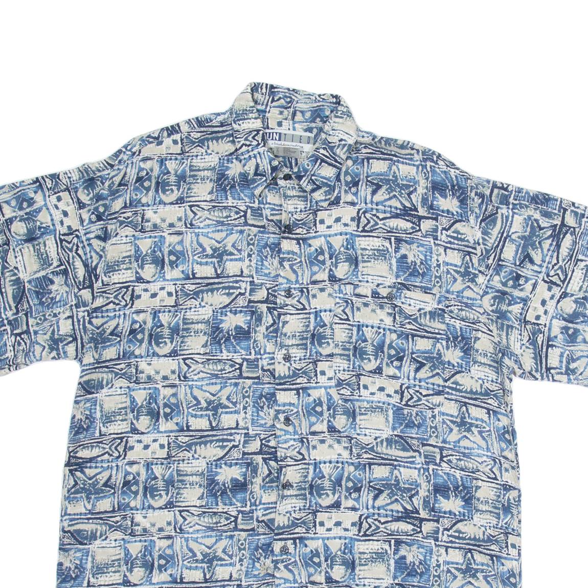 UN TIED Mens Shirt Blue Crazy Pattern L