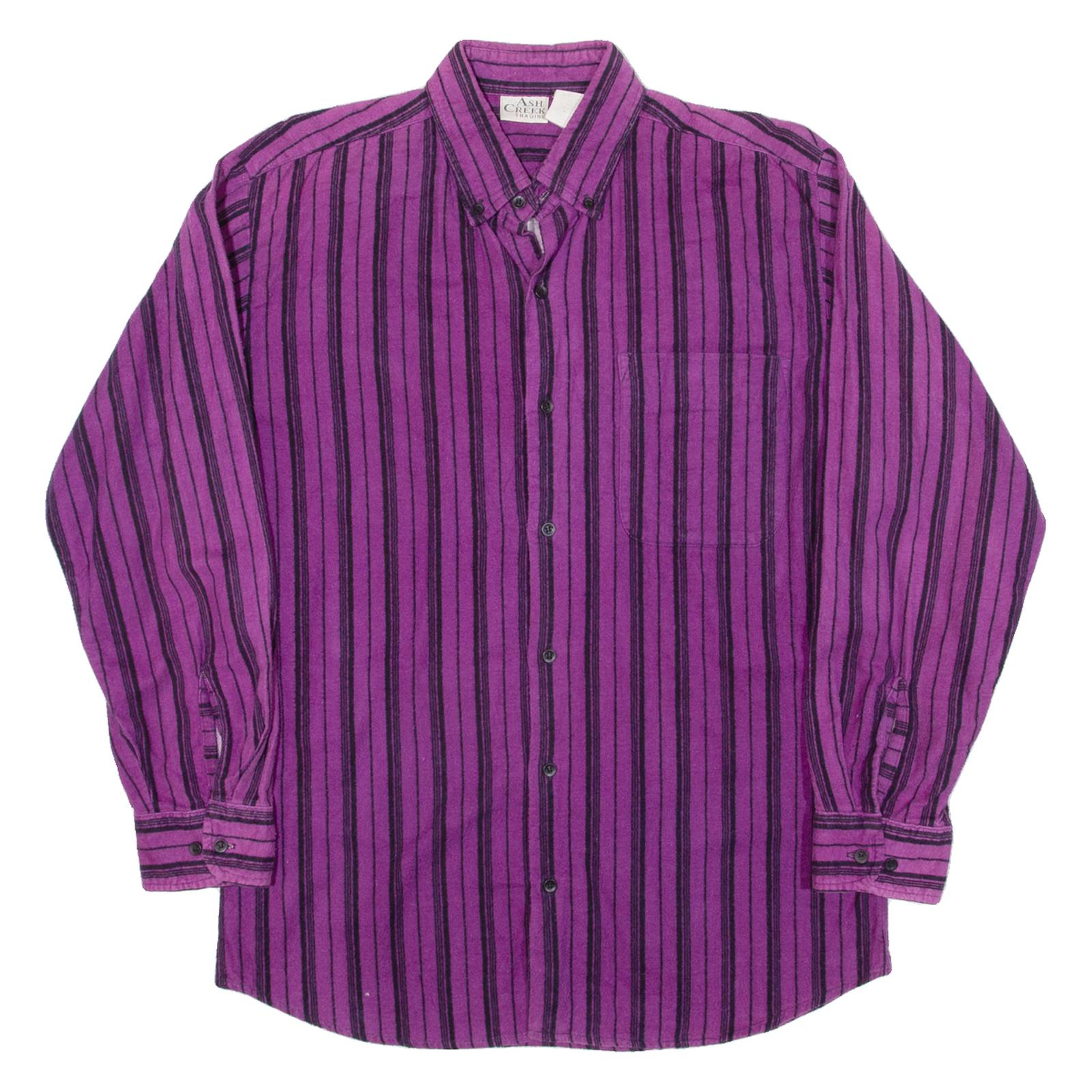 ASH CREEK TRADING Mens Flannel Shirt Purple Striped Long Sleeve M