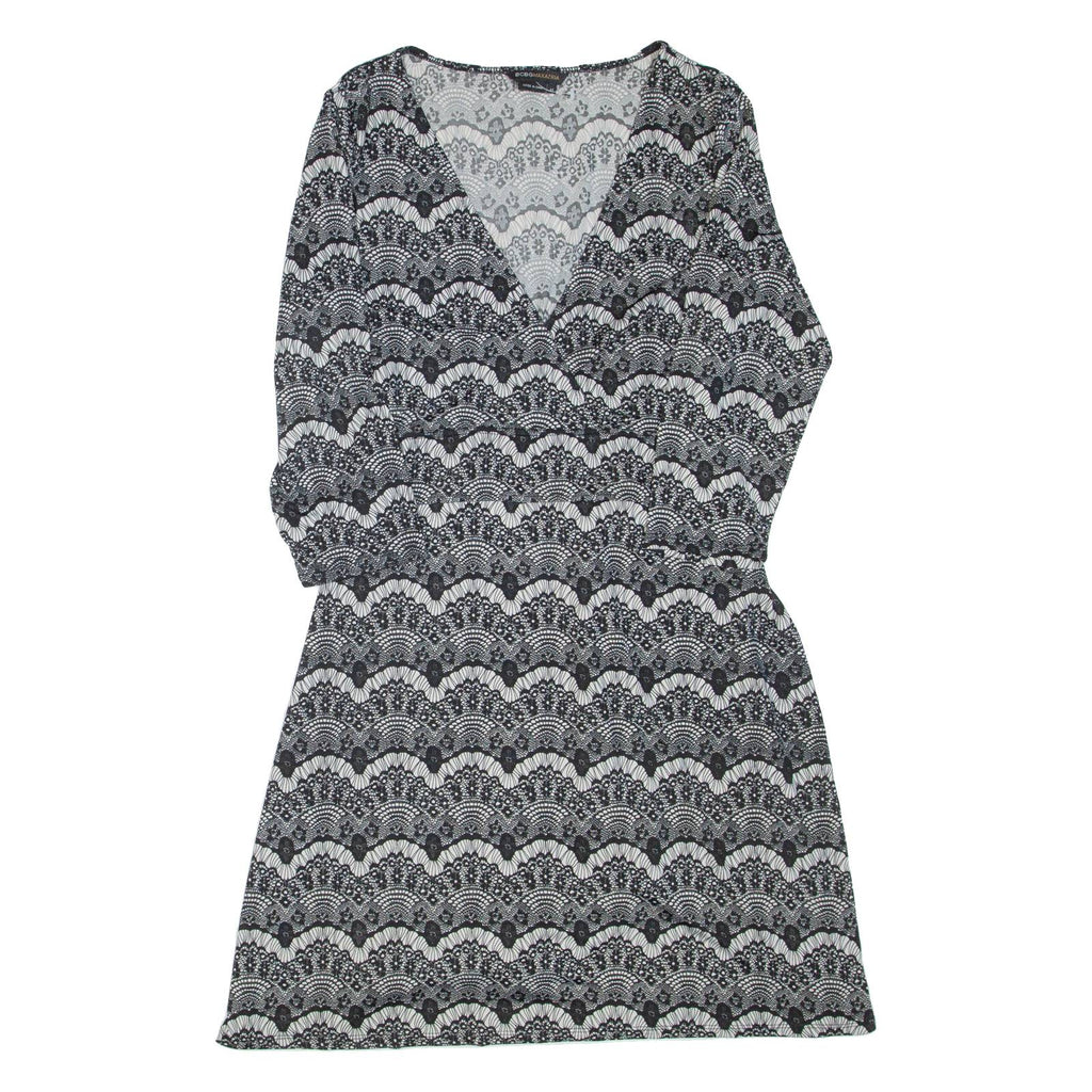 BCBGMAXAZRIA Womens Day Dress Black Viscose Floral Long Sleeve Knee Length M