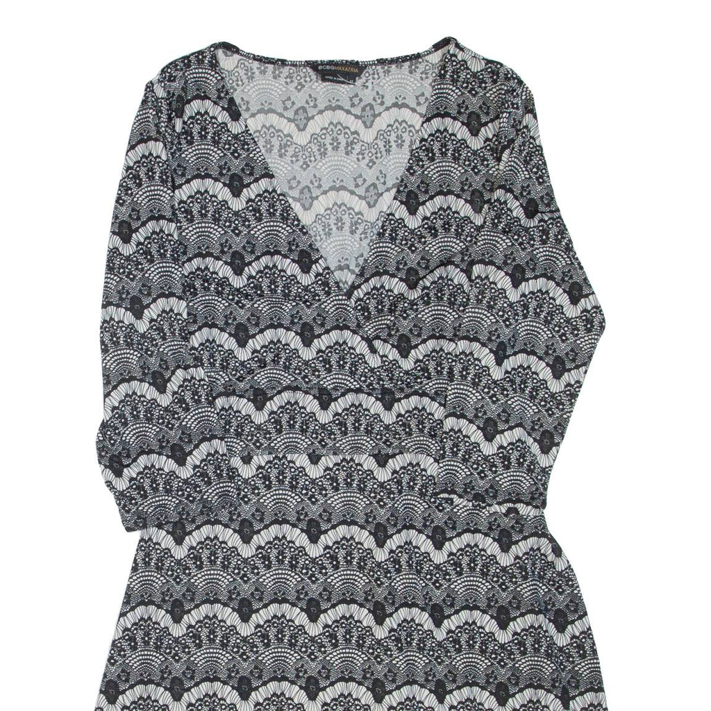 BCBGMAXAZRIA Womens Day Dress Black Viscose Floral Long Sleeve Knee Length M