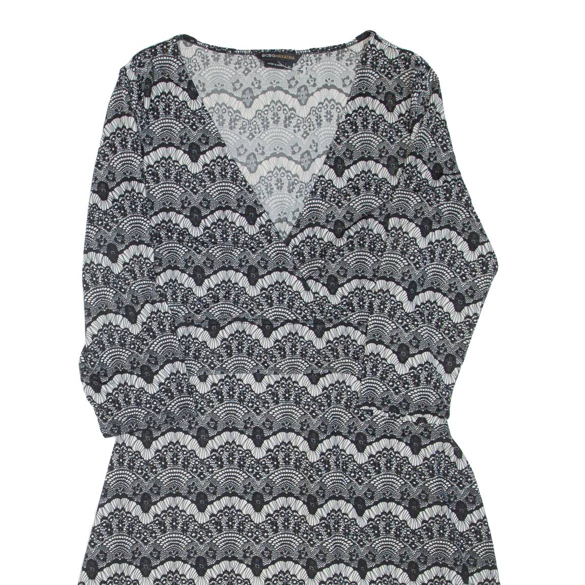 BCBGMAXAZRIA Womens Day Dress Black Viscose Floral Long Sleeve Knee Length M