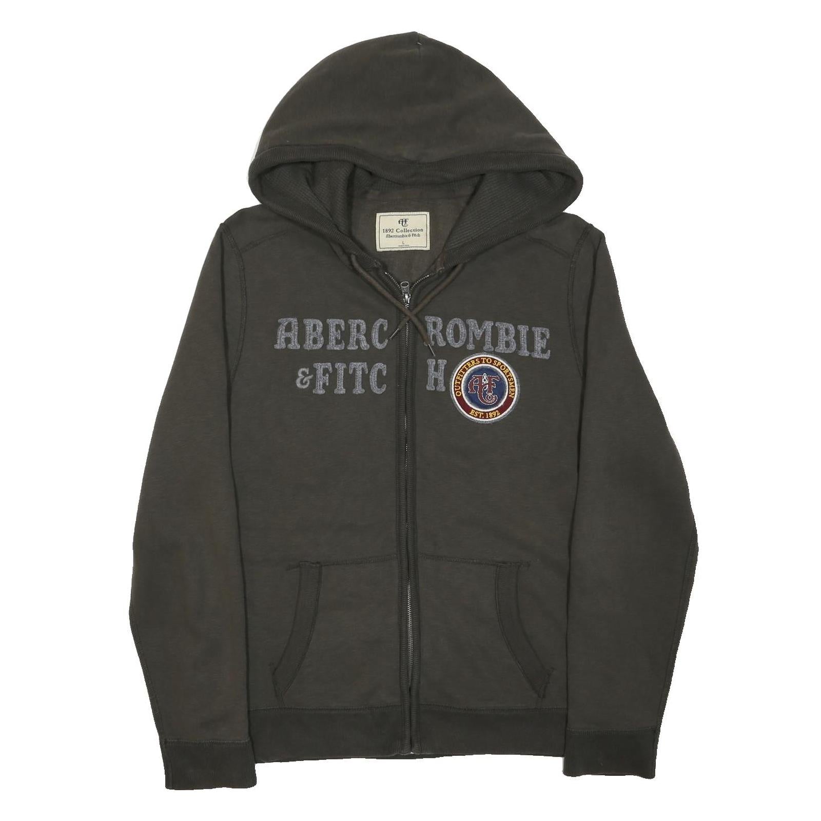 ABERCROMBIE & FITCH Mens Grey Full Zip Hoodie L Cotton Blend Casual Wear