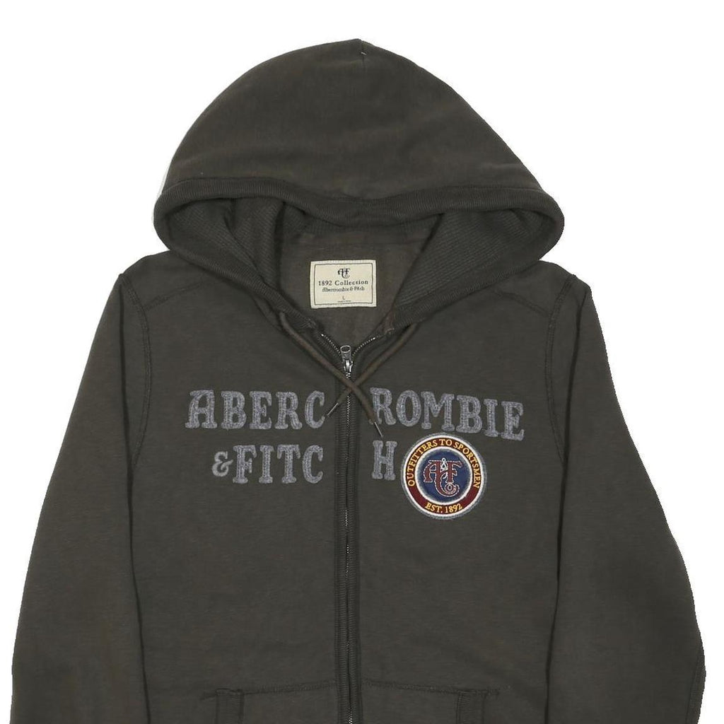 ABERCROMBIE & FITCH Mens Grey Full Zip Hoodie L Cotton Blend Casual Wear