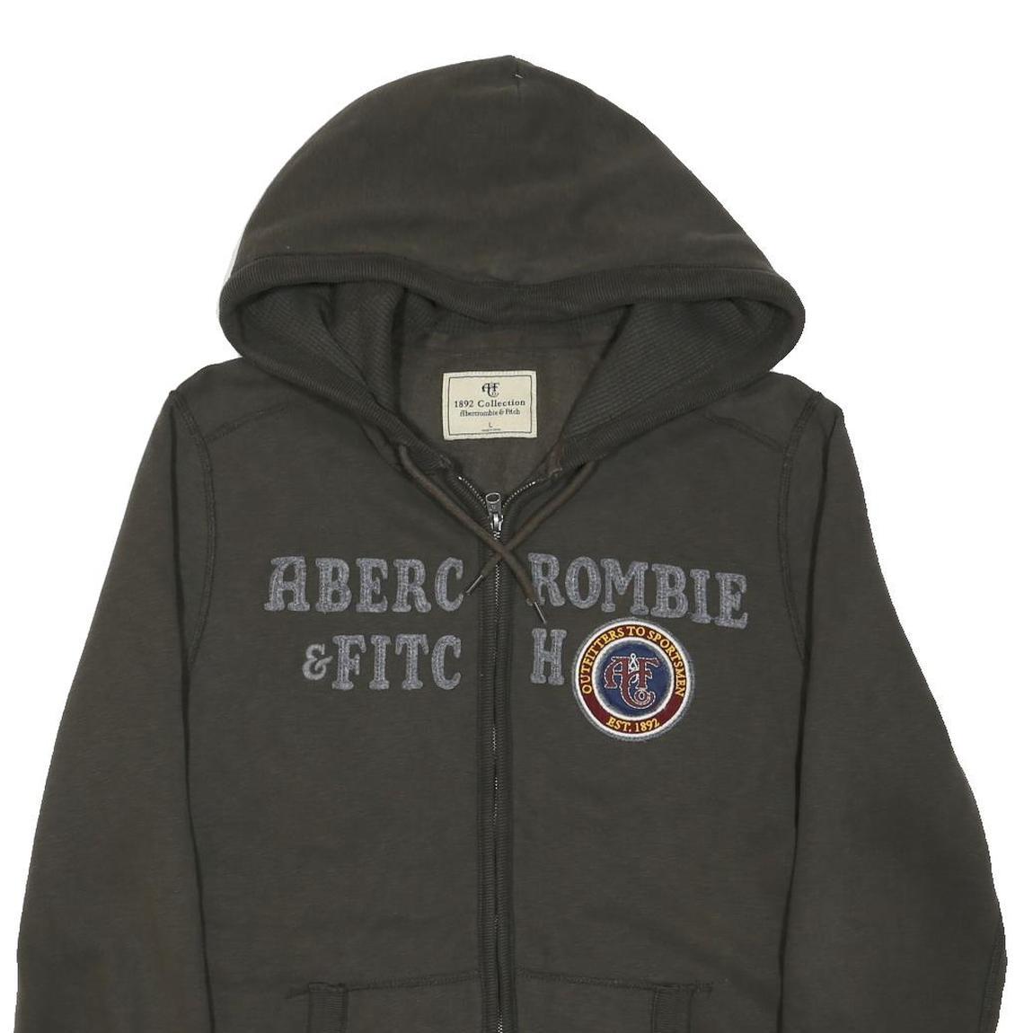 ABERCROMBIE & FITCH Mens Grey Full Zip Hoodie L Cotton Blend Casual Wear