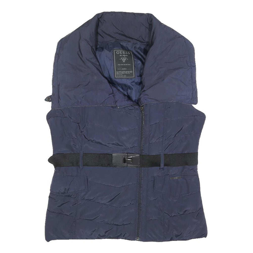 GUESS Womens Navy Blue Jacket M Polyester Quilted Belted Zip Casual Outerwear