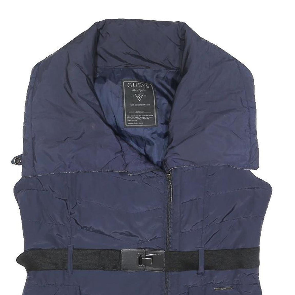 GUESS Womens Navy Blue Jacket M Polyester Quilted Belted Zip Casual Outerwear
