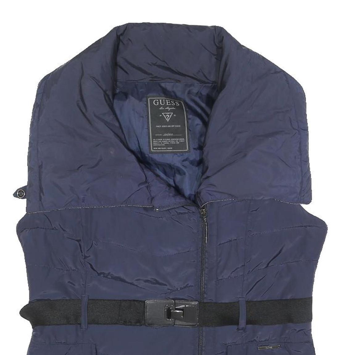 GUESS Womens Navy Blue Jacket M Polyester Quilted Belted Zip Casual Outerwear