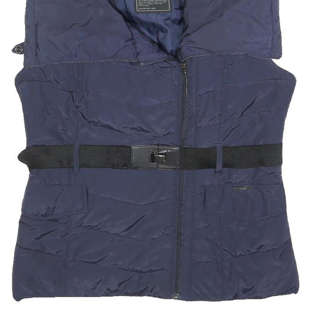 GUESS Womens Navy Blue Jacket M Polyester Quilted Belted Zip Casual Outerwear