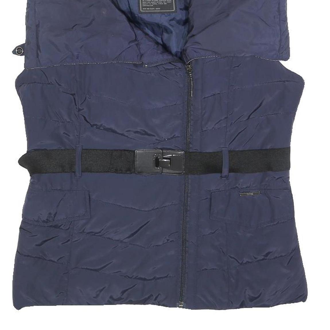 GUESS Womens Navy Blue Jacket M Polyester Quilted Belted Zip Casual Outerwear