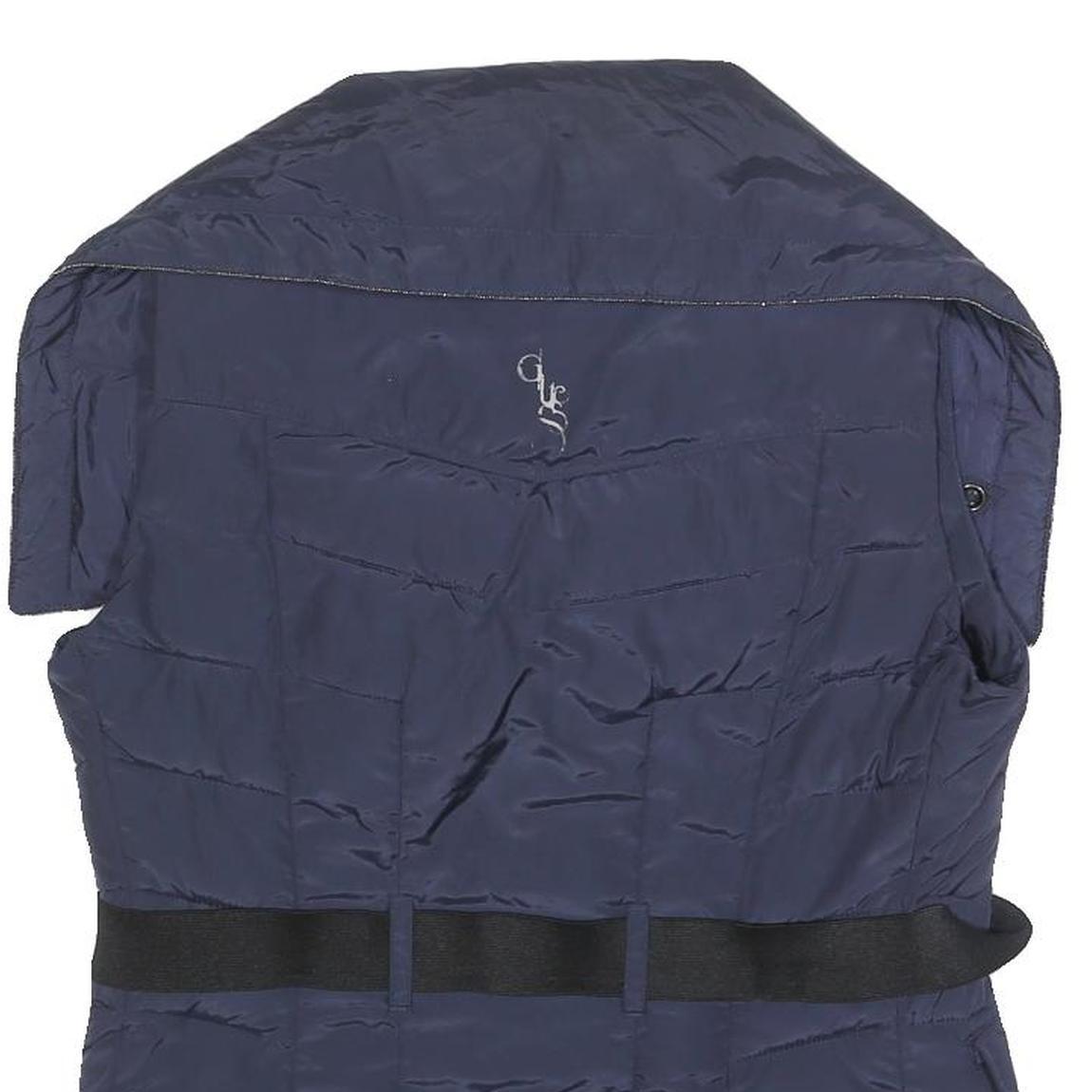 GUESS Womens Navy Blue Jacket M Polyester Quilted Belted Zip Casual Outerwear