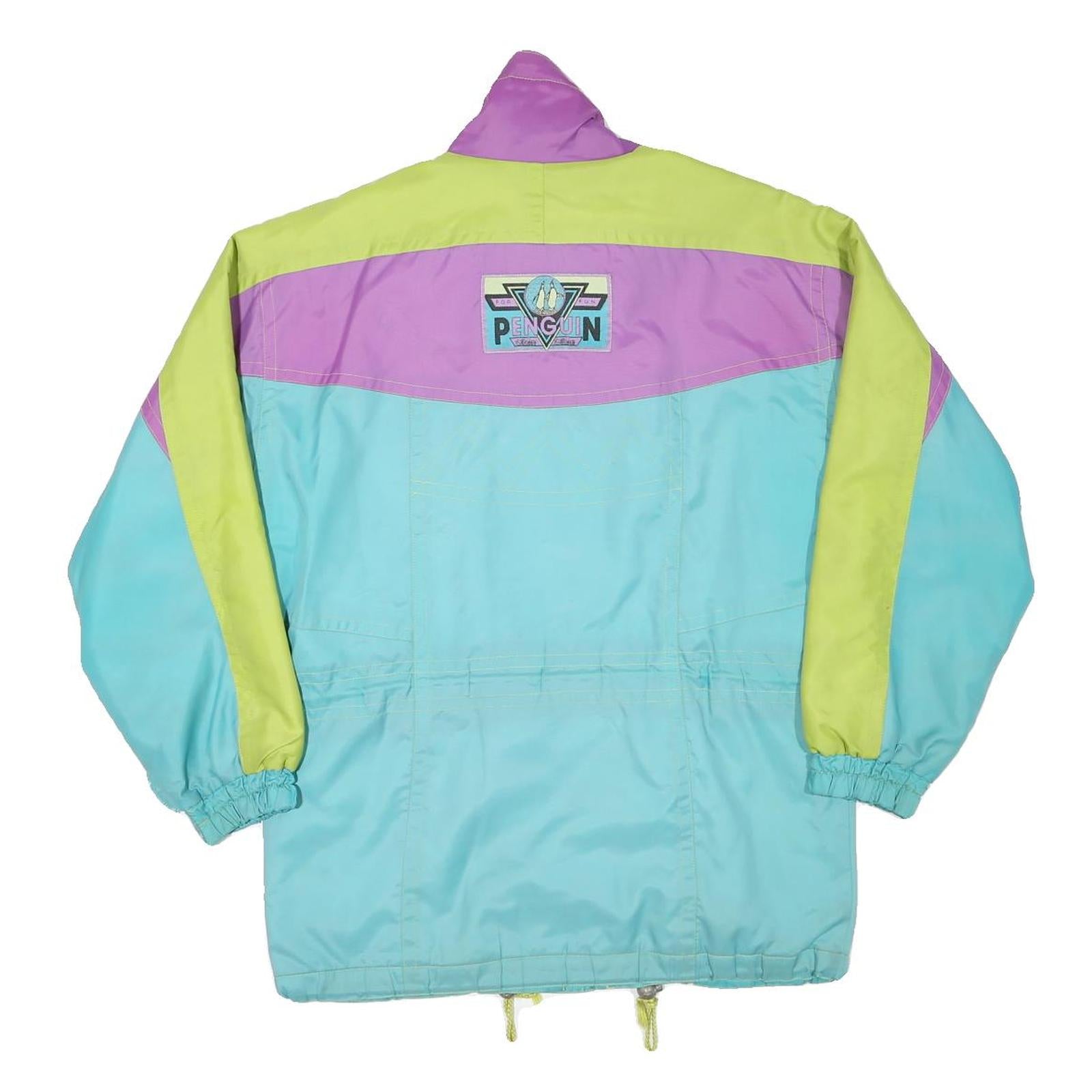 PENGUIN Womens Purple & Green & Blue Zip Jacket M Polyester Blend Colorblock