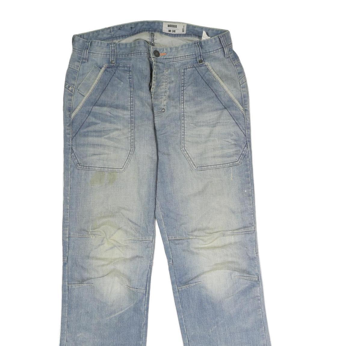 WOODOO Mens Jeans Blue Regular Straight Denim Light W34 L33 Casual Cotton Blend