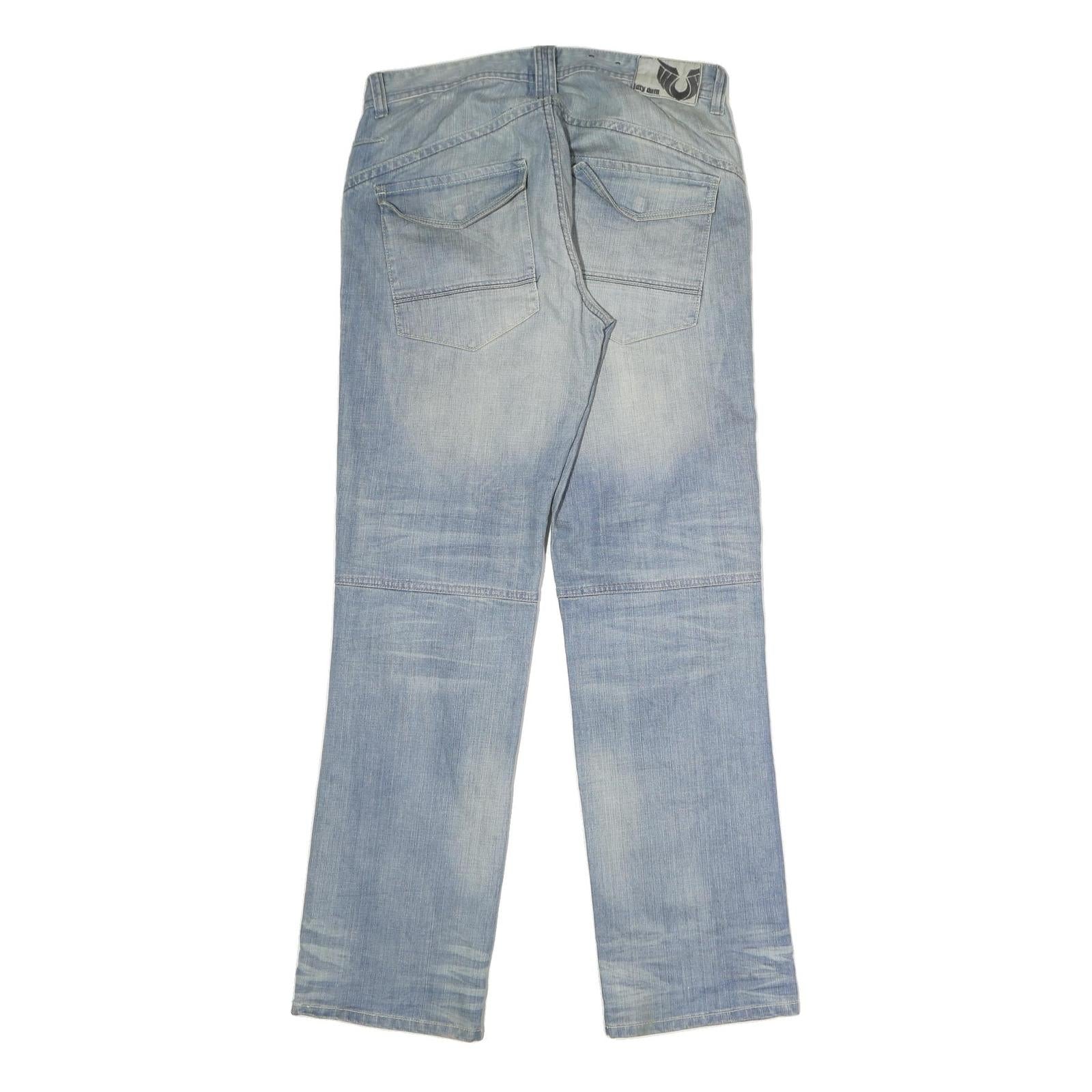 WOODOO Mens Jeans Blue Regular Straight Denim Light W34 L33 Casual Cotton Blend