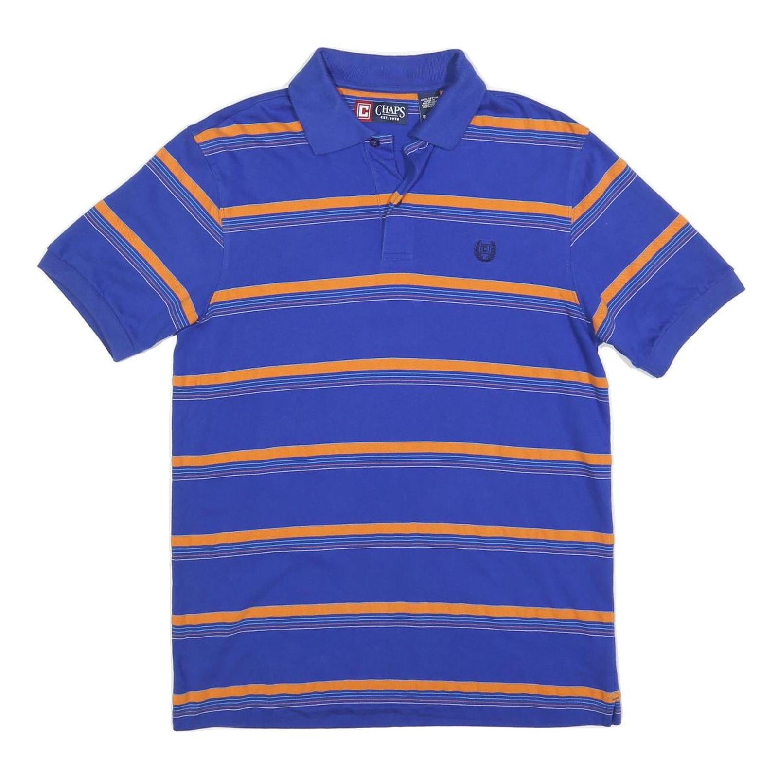 CHAPS Mens Blue & Orange Striped Short Sleeve Polo Shirt S Cotton Blend Casual