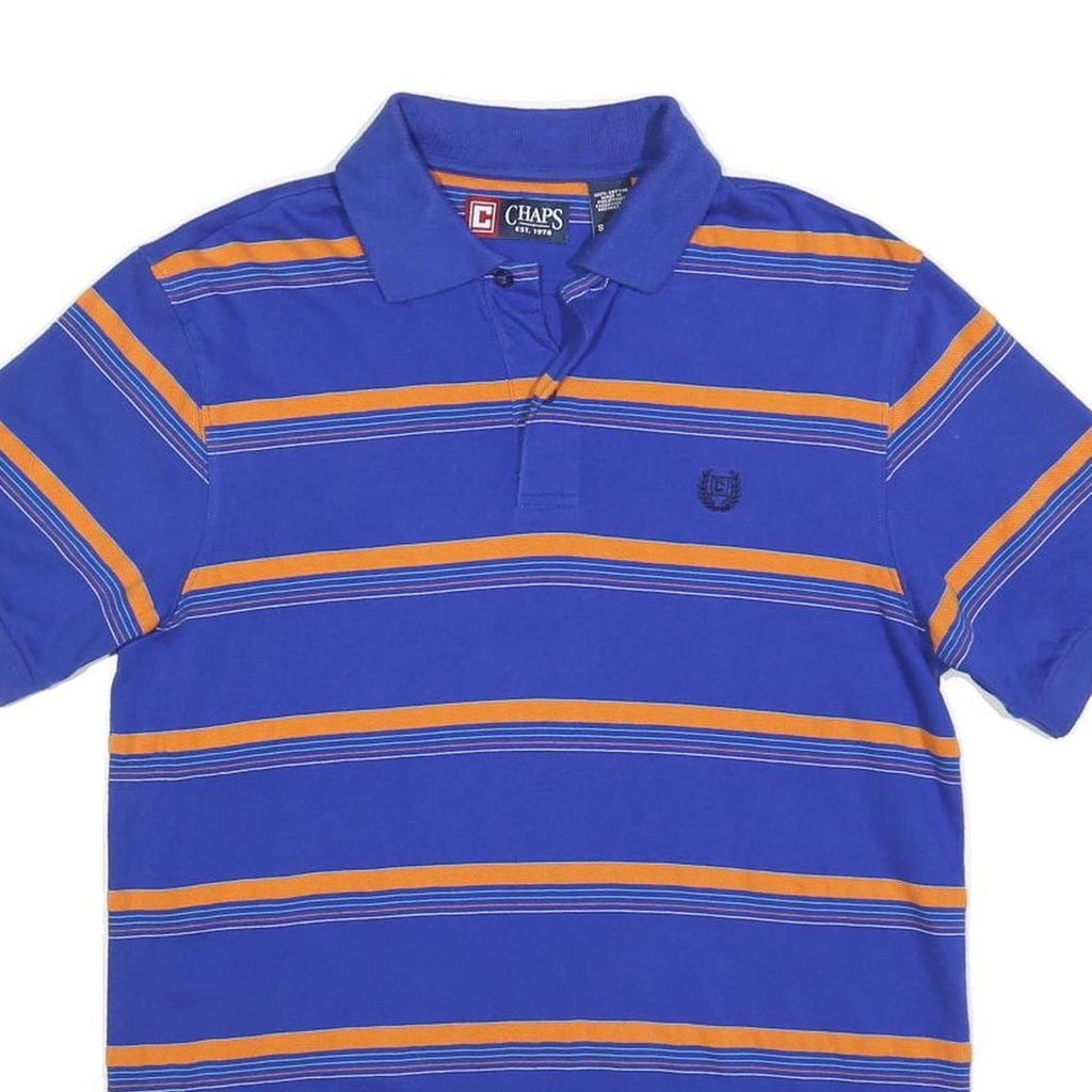 CHAPS Mens Blue & Orange Striped Short Sleeve Polo Shirt S Cotton Blend Casual