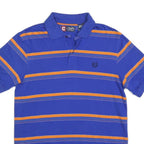 CHAPS Mens Blue & Orange Striped Short Sleeve Polo Shirt S Cotton Blend Casual