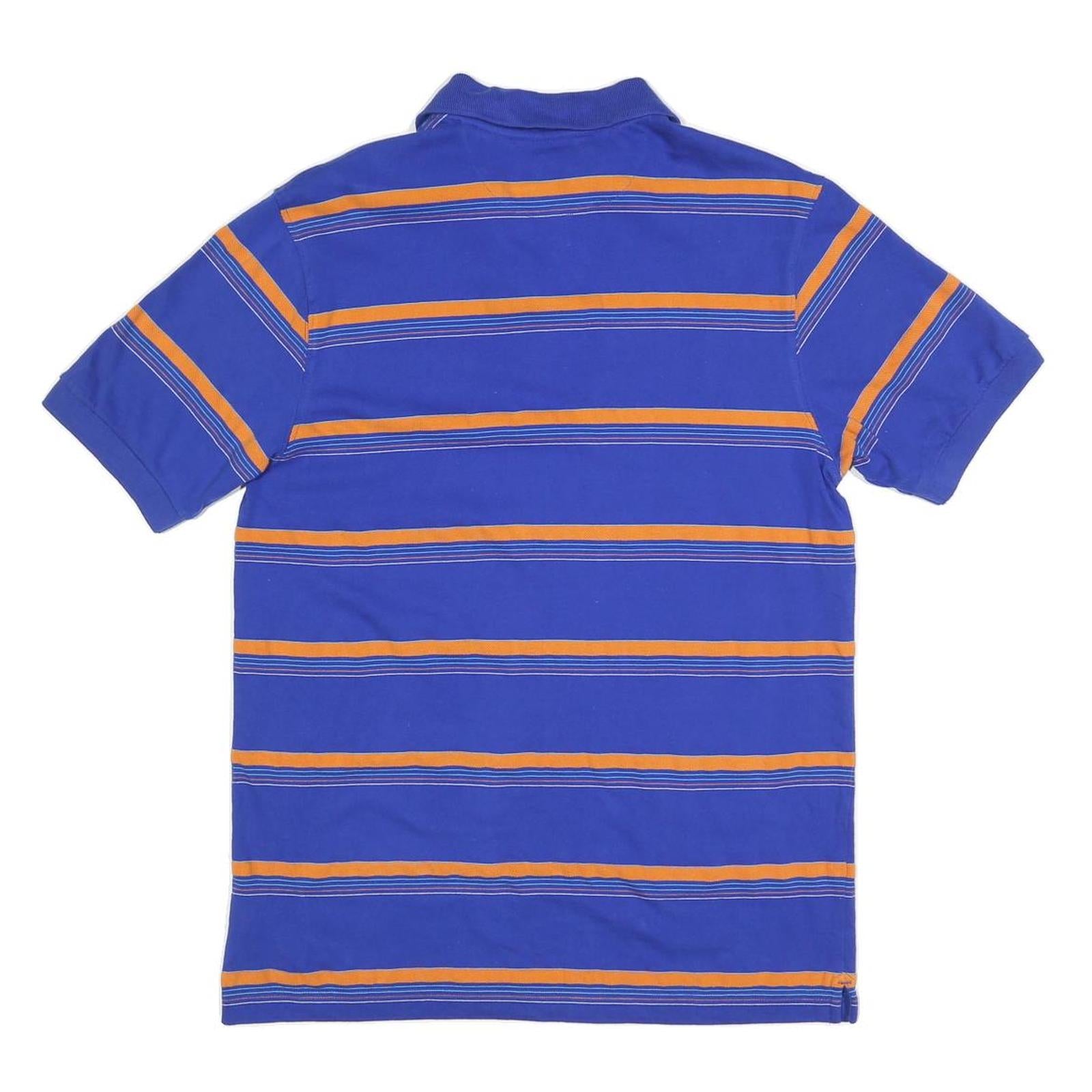 CHAPS Mens Blue & Orange Striped Short Sleeve Polo Shirt S Cotton Blend Casual