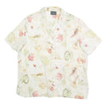 CANDA Womens Cream Floral Printed Shirt Short Sleeve Collared S Polyester Top
