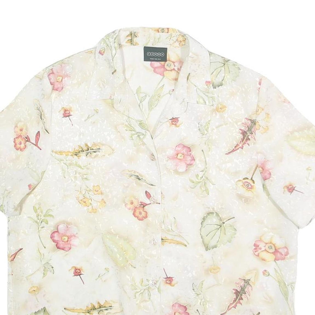 CANDA Womens Cream Floral Printed Shirt Short Sleeve Collared S Polyester Top
