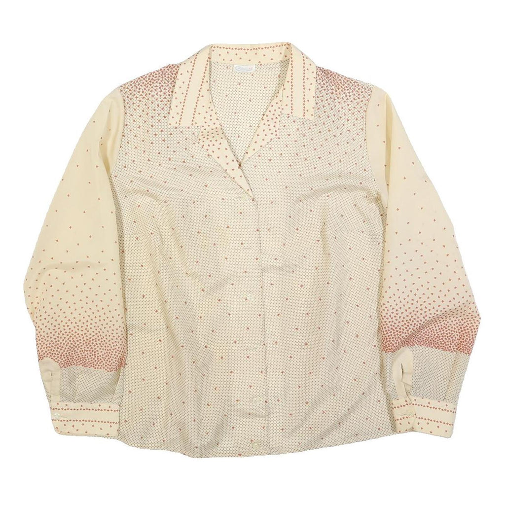Womens Cream & Pink Printed Shirt Long Sleeve Button Neck L Lightweight