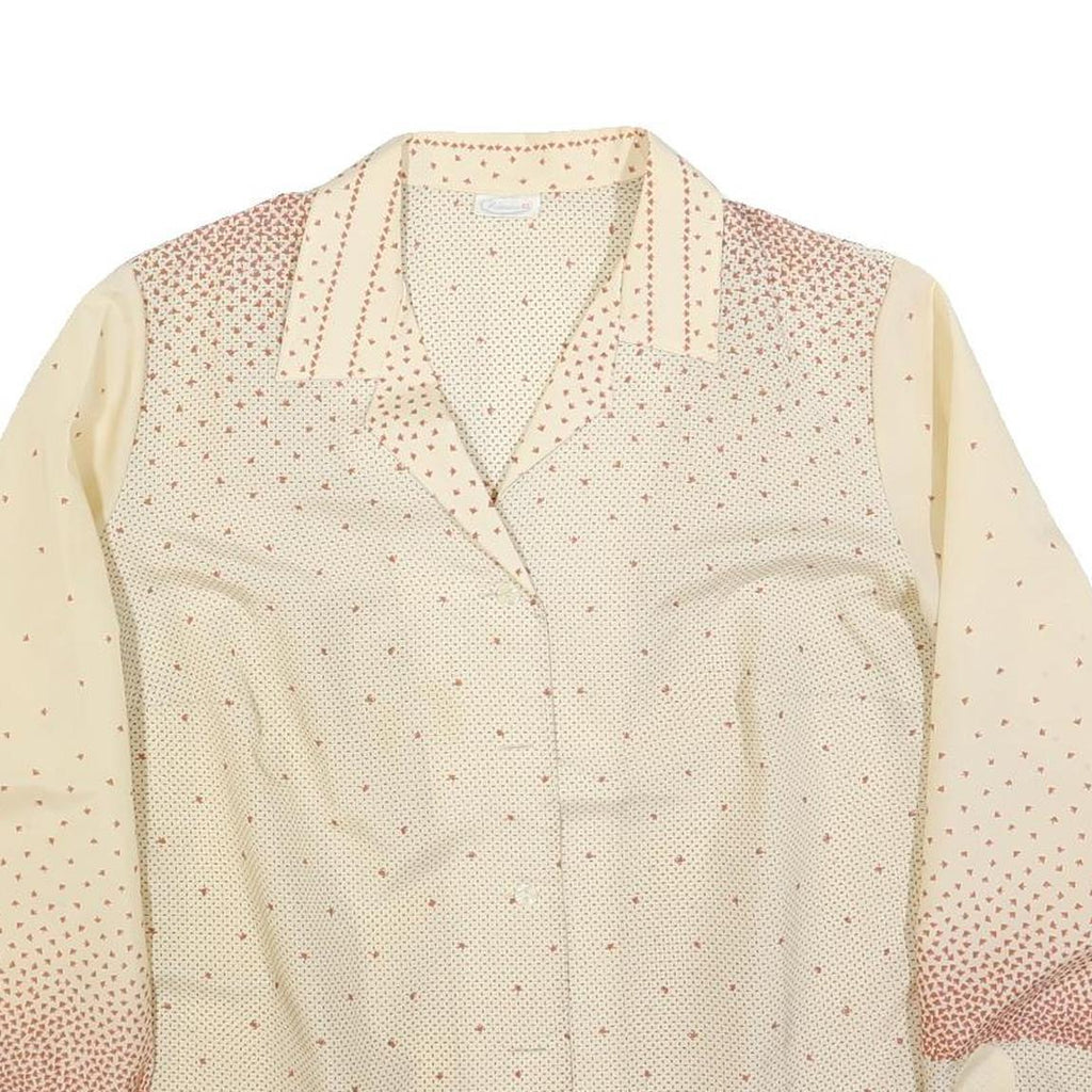 Womens Cream & Pink Printed Shirt Long Sleeve Button Neck L Lightweight
