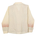 Womens Cream & Pink Printed Shirt Long Sleeve Button Neck L Lightweight