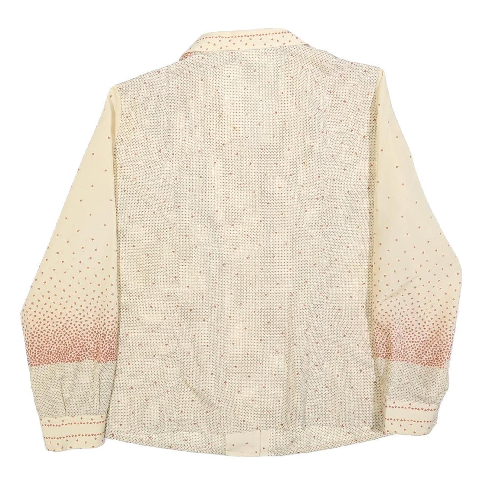 Womens Cream & Pink Printed Shirt Long Sleeve Button Neck L Lightweight