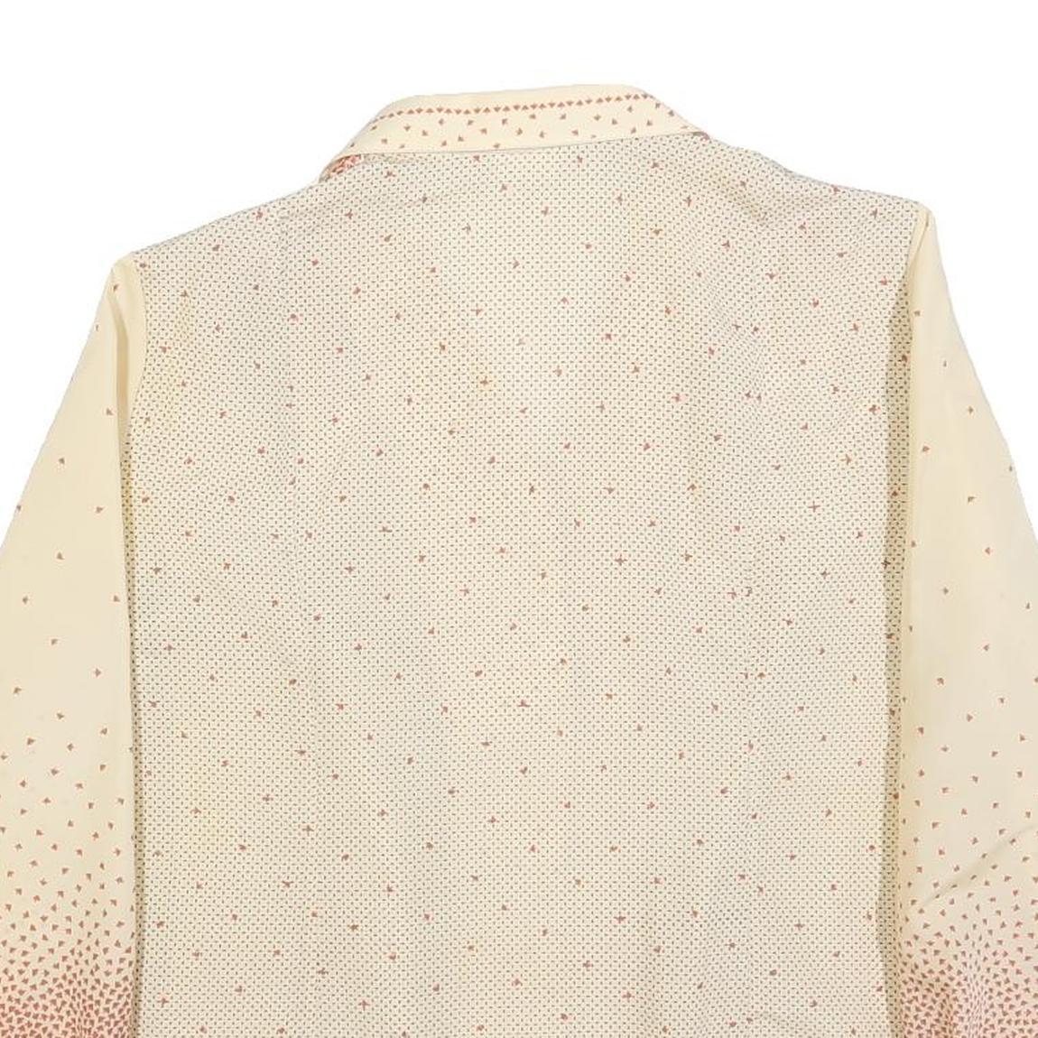 Womens Cream & Pink Printed Shirt Long Sleeve Button Neck L Lightweight