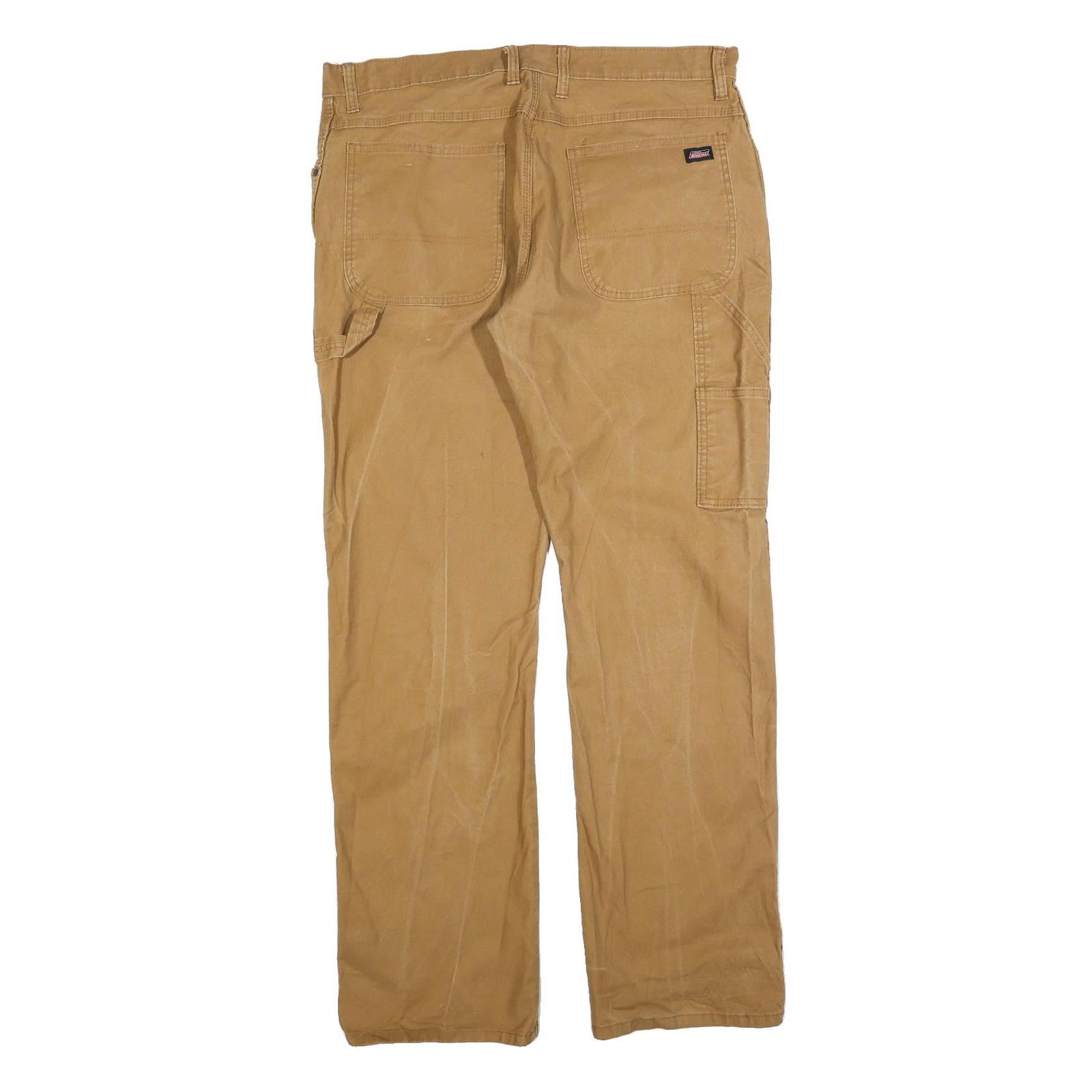 DICKIES Mens Jeans Regular Straight Denim Beige W36 L34 Workwear Zip