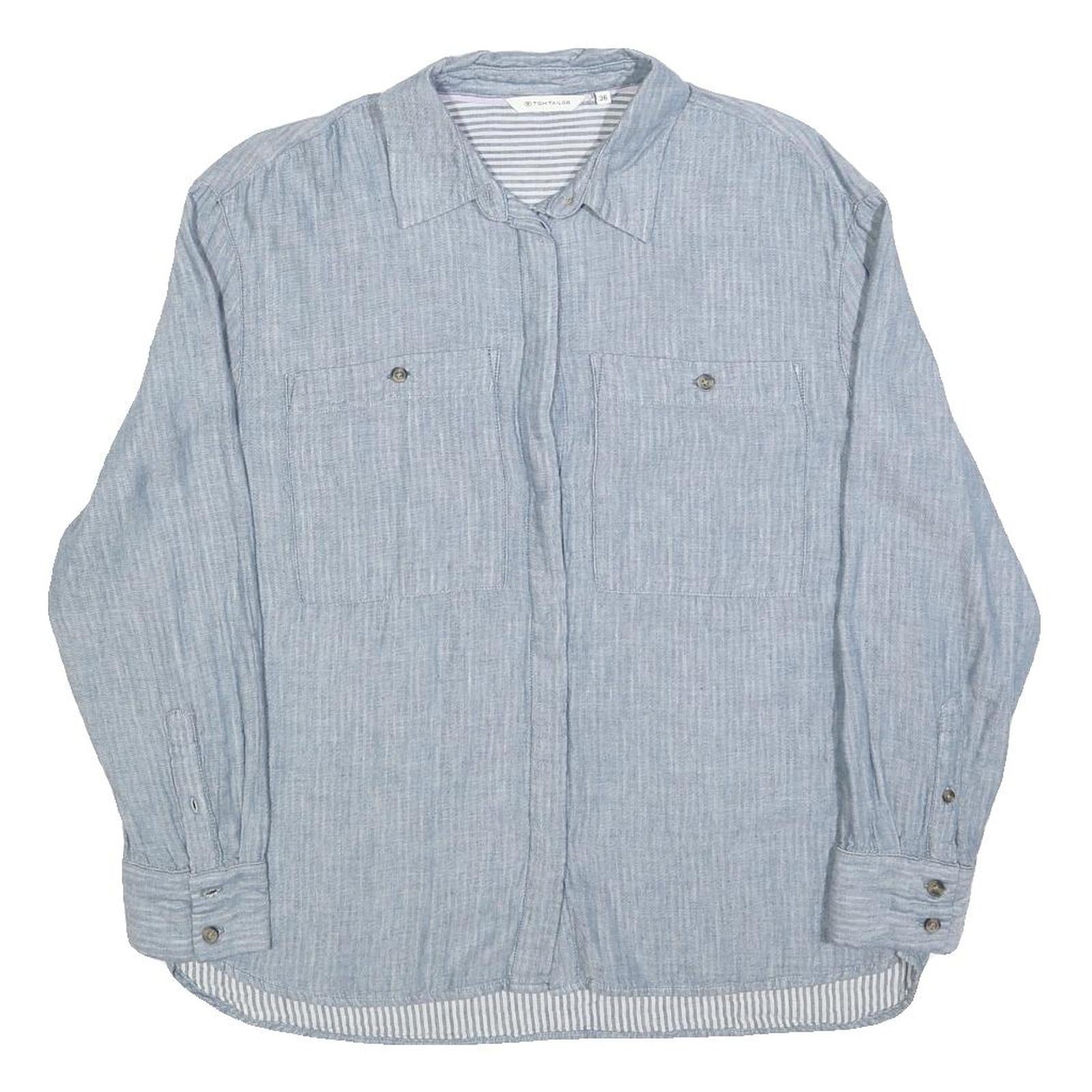 TOM TAILOR Womens Blue Shirt Long Sleeve Button Neck Size S Lightweight