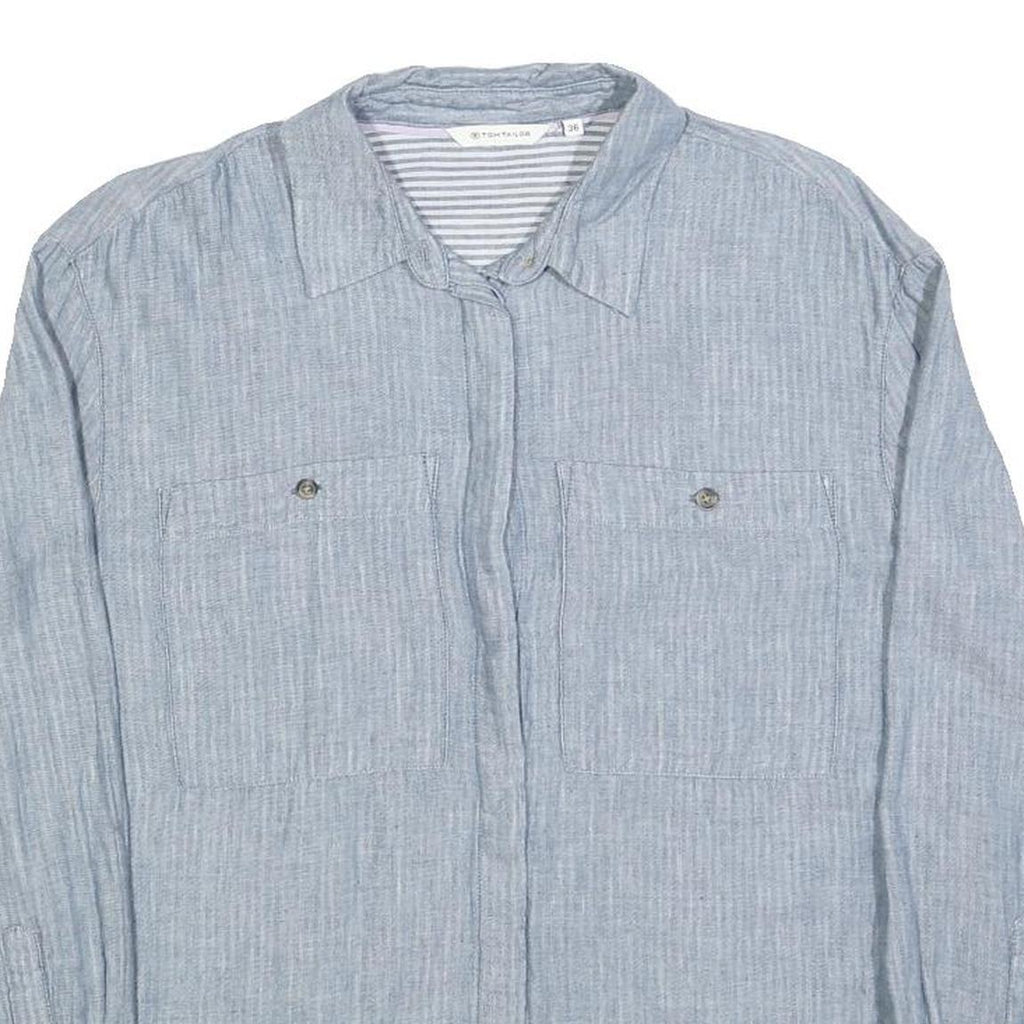 TOM TAILOR Womens Blue Shirt Long Sleeve Button Neck Size S Lightweight