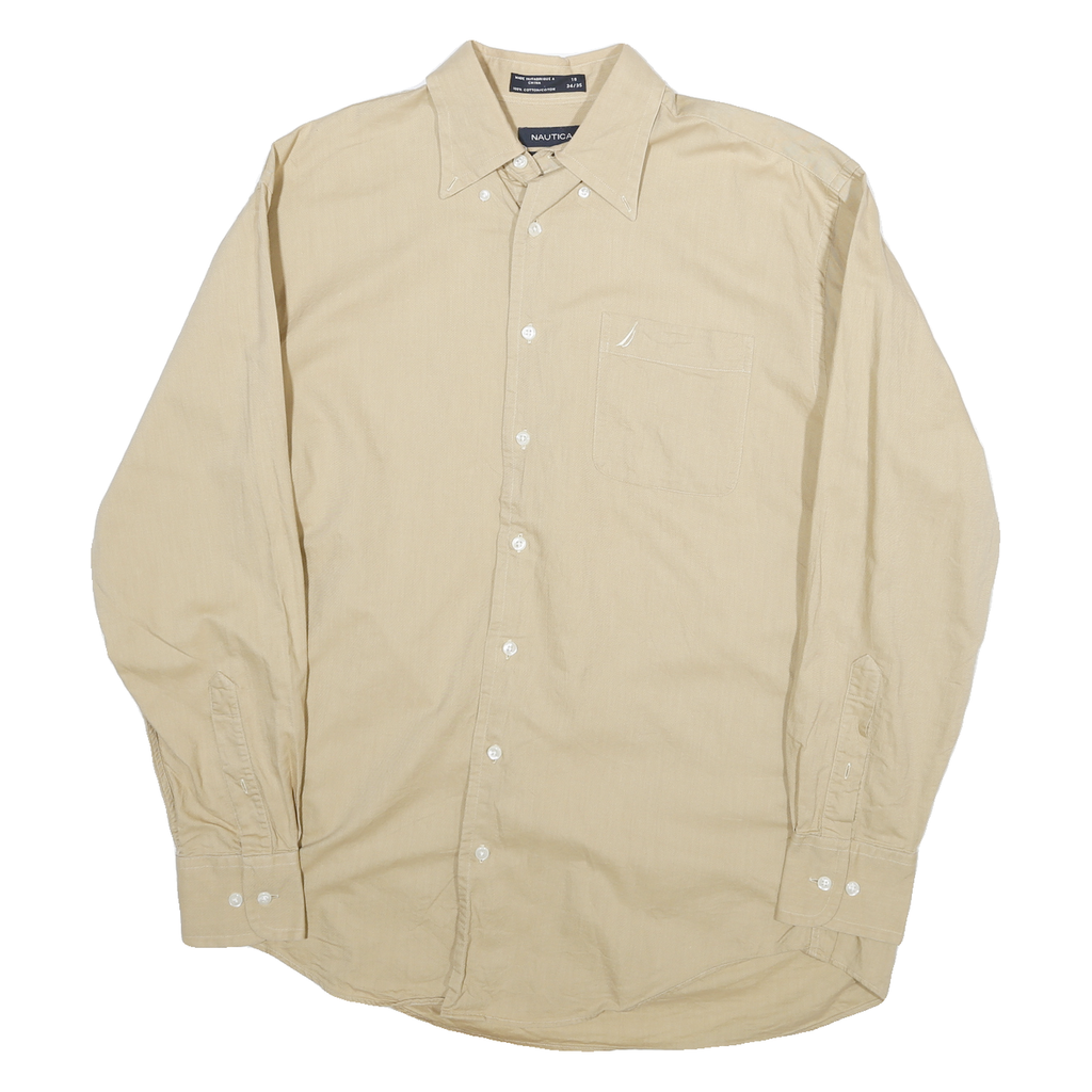 NAUTICA Mens Beige Cotton Blend Shirt M Button-Down Collar Long Sleeve Casual