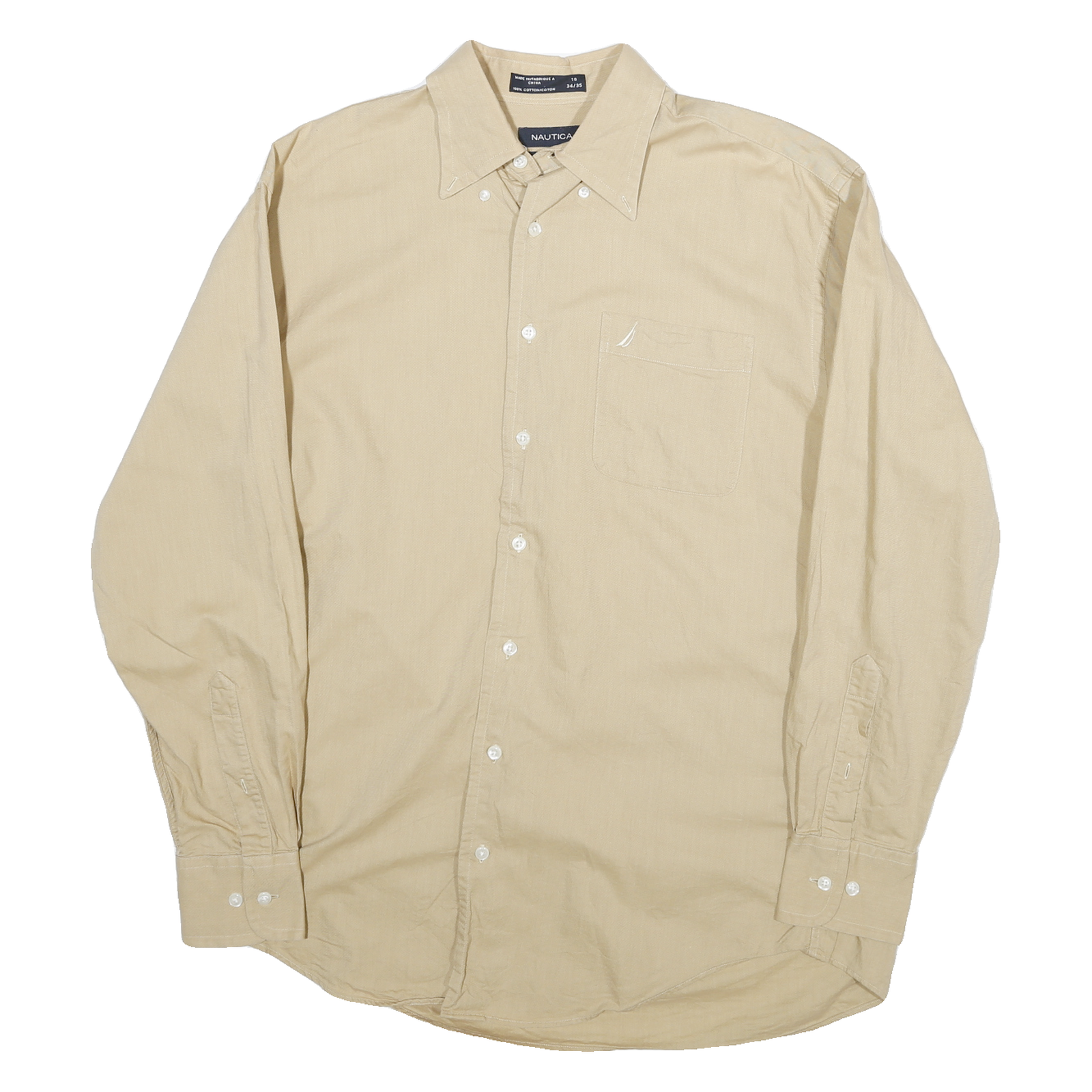 NAUTICA Mens Beige Cotton Blend Shirt M Button-Down Collar Long Sleeve Casual