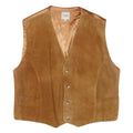 TRADE Mens Brown Suede Button Waistcoat L Polyester Blend Plain Classic Style