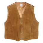 TRADE Mens Brown Suede Button Waistcoat L Polyester Blend Plain Classic Style